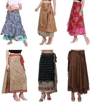 Wevez® Pack of 3 Pcs Original Two Layer Printed Wrap Around Skirts, Plus Size (Long XL)