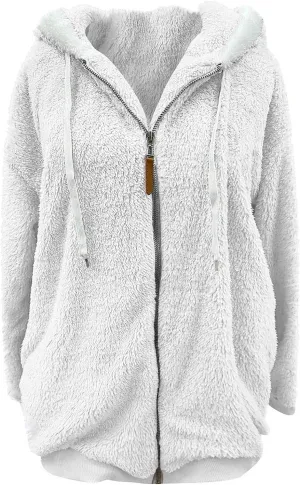Winter Coats for Women,Long Sleeve Sherpa Jackets with Pockets,Thicken Fluffy Coat Outwear