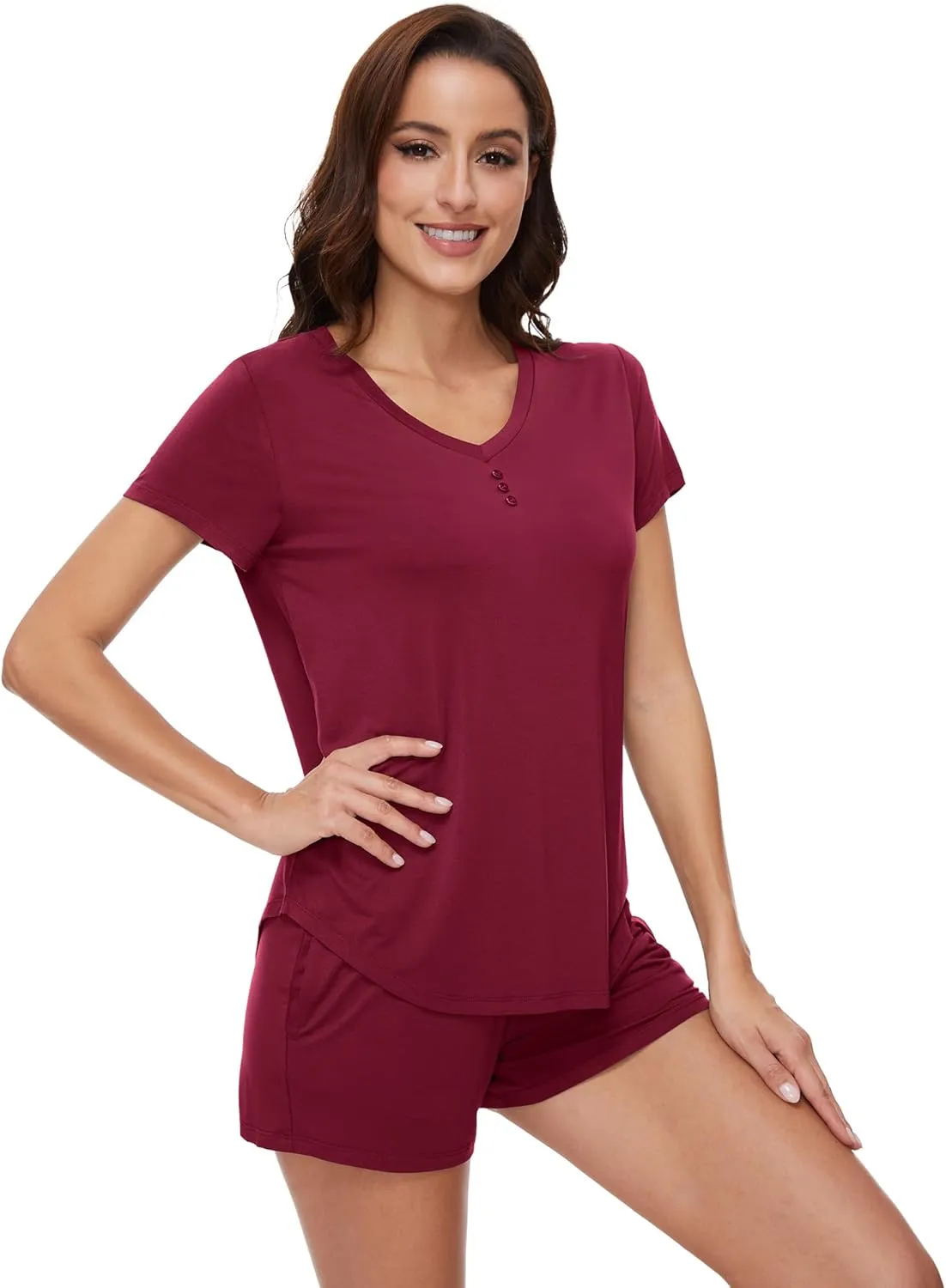 WiWi Pajamas for Women Short Sleeve Top and Shorts Sets Viscose from Bamboo Pj Sleepwear Pajama Set S-XXL