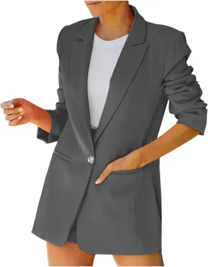 Women Business Casual Blazer with Pockets Slim Fit Long Sleeve Work Suit Jacket Blazer Open Front Lapel Button Jacket