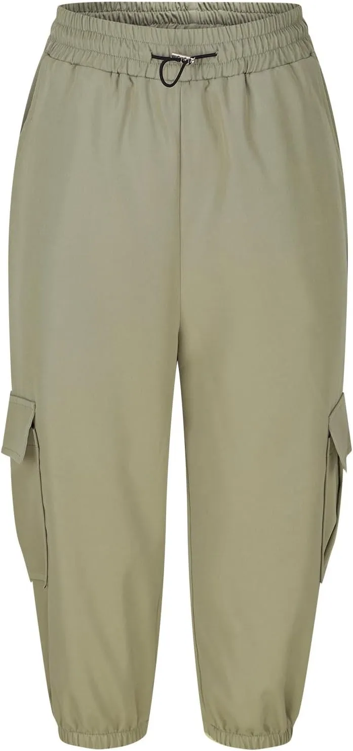 Women Cargo Capris Shorts Hiking Summer Elastic Waist Drawstring Casual Travel Pants Pockets Bermuda Pants