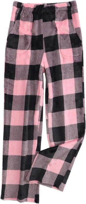 Women Cozy Fleece Lounge Pants Warm Soft Pajama Bottoms Winter Warm Plush Long Pant Home Plaid Trousers