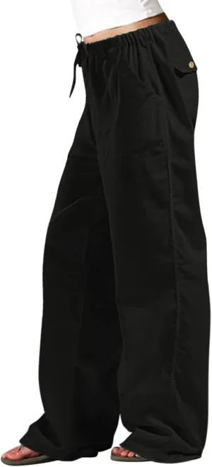 Women Linen Blend Summer Casual Palazzo Pants Elastic Waist Wide Leg Slim-Fit Palazzo Pants Travel