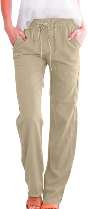 Women Linen Summer Printed Palazzo Pants Low Waist Stretchy Straight Loose Fit Palazzo Pants Trendy