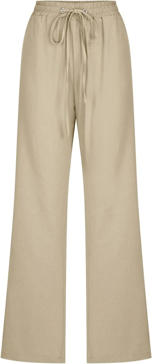 Women Linen Summer Printed Palazzo Pants Low Waist Stretchy Straight Loose Fit Palazzo Pants Trendy