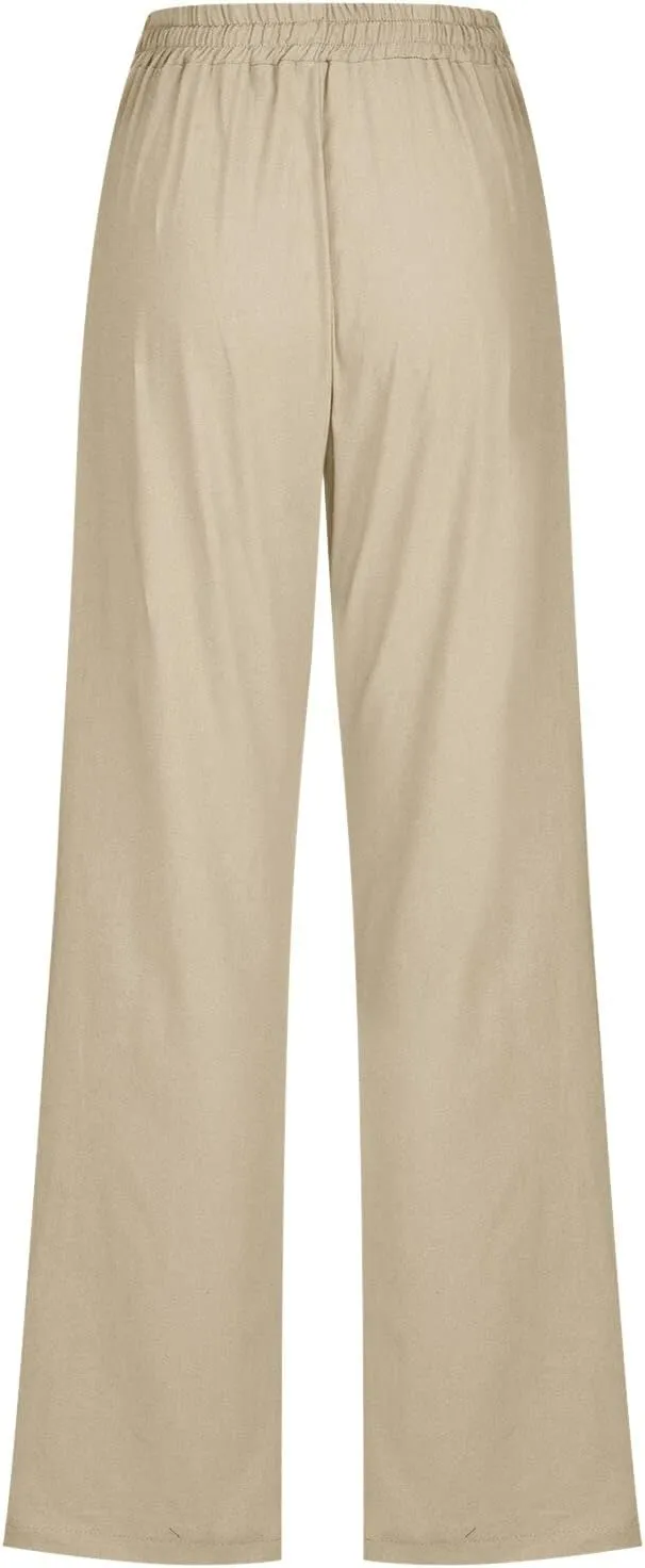 Women Linen Summer Printed Palazzo Pants Low Waist Stretchy Straight Loose Fit Palazzo Pants Trendy