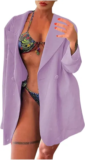 Women Oversized Boyfriend Button Long Blazer Shoulder Pad Jacket Ladies Elegant Casual Work Office Events Suit Jacket
