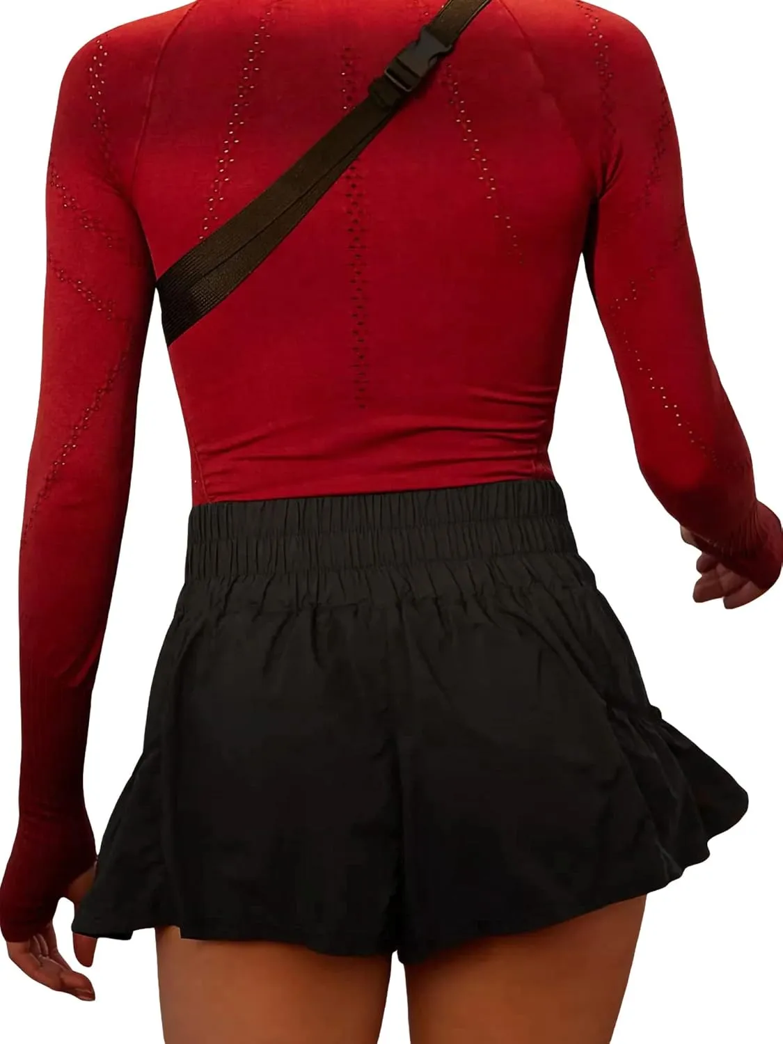 Women Ruffle Running Shorts High Waisted Workout Athletic Shorts Flowy Smocked A Line Skorts with Pockets
