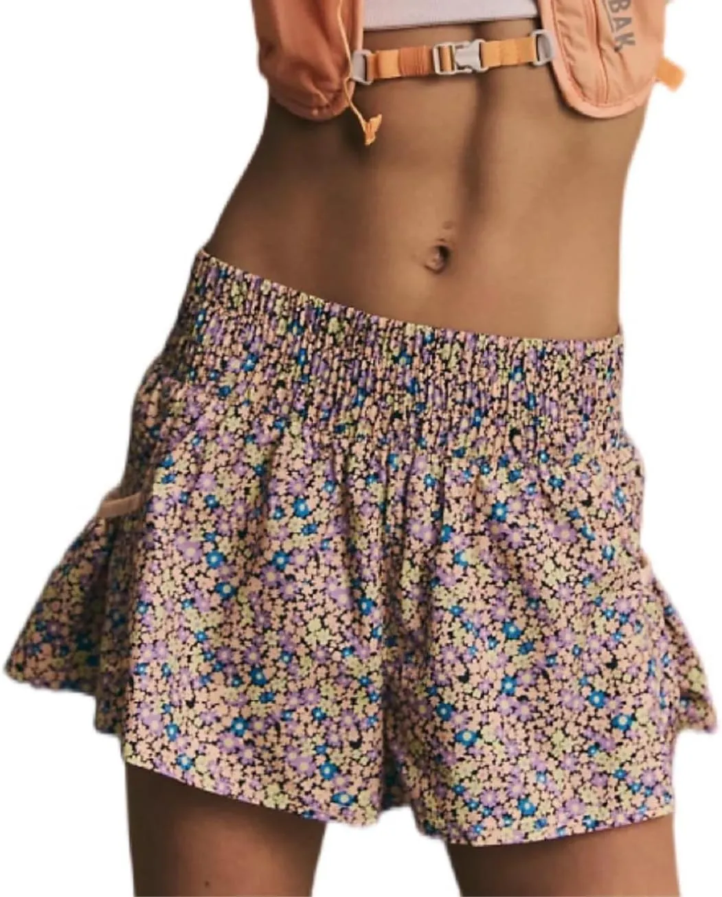 Women Ruffle Running Shorts High Waisted Workout Athletic Shorts Flowy Smocked A Line Skorts with Pockets