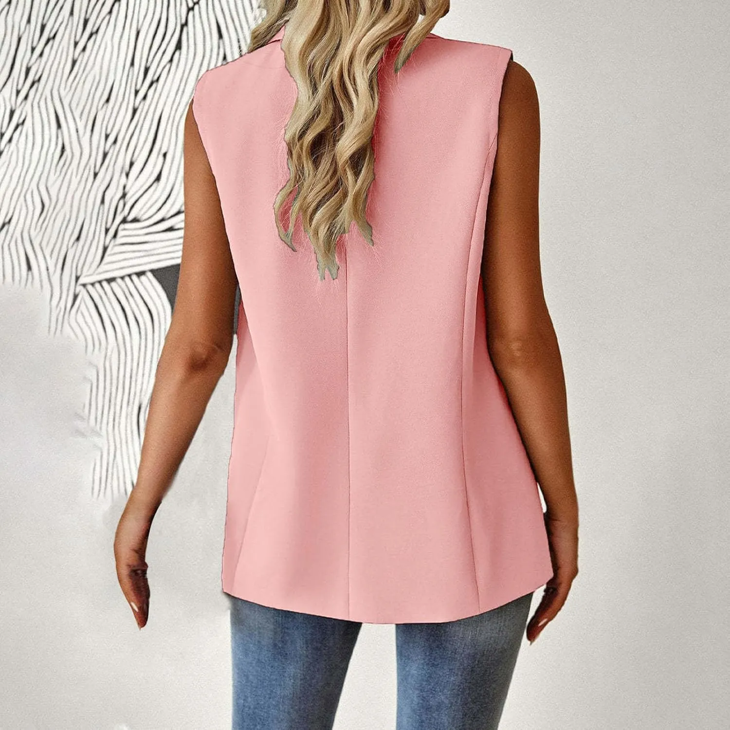 Women Sleeveless Blazer Waistcoat Casual Open Front Blazer One Button Tops Jacket Vest Plain Work Suit Office Jacket