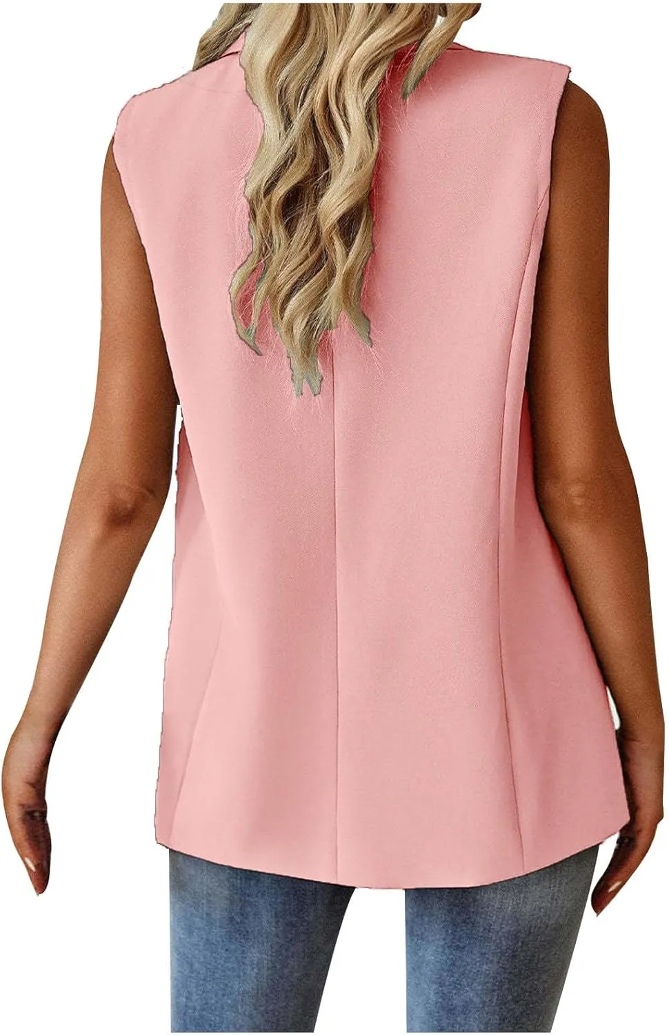 Women Sleeveless Blazer Waistcoat Casual Open Front Blazer One Button Tops Jacket Vest Plain Work Suit Office Jacket