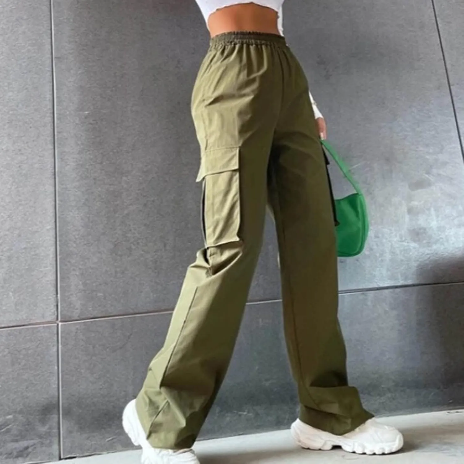 Women's Belt Less High Waisted Wide Leg Trousers Straight Leg Relaxed Style Trousers Casual Women's Pants Suits
