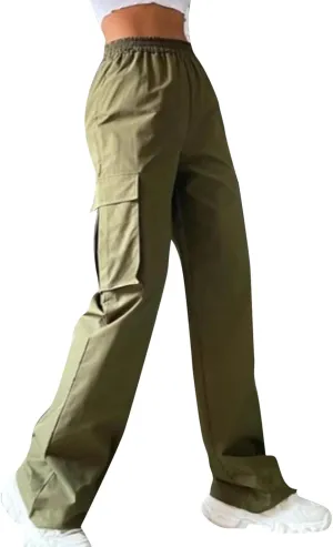 Women's Belt Less High Waisted Wide Leg Trousers Straight Leg Relaxed Style Trousers Casual Women's Pants Suits