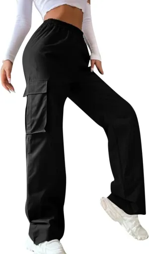 Women's Belt Less High Waisted Wide Leg Trousers Straight Leg Relaxed Style Trousers Casual Women's Pants Suits