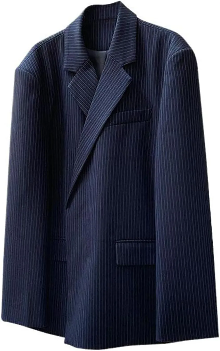 Women's Blazer Jacket Vintage Striped Padded Shoulder Loose Suits