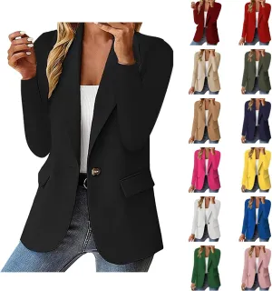 Women's Business Blazer Casual Trendy Lapel Slim Open Front Outerwear Fake Pocket Button Down Lightweight Jacket 2024