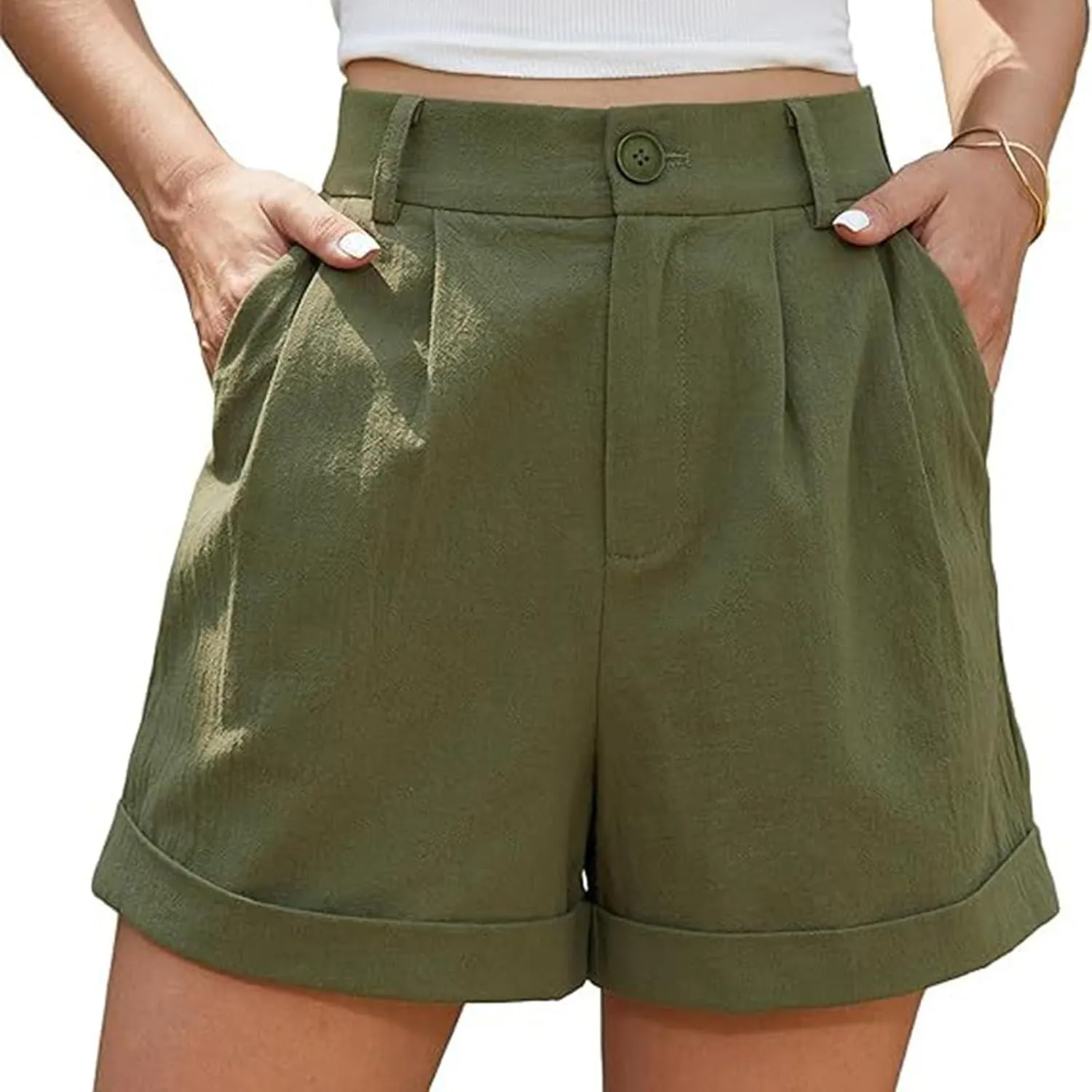 Womens Business Office Suit Shorts High Waisted Straight Solid Formal Work Pants Summer Lightweight Casual Capris with Pocket