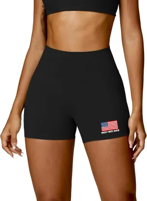 Womens Butt Lift Yoga Shorts Flag Printed High Waisted Back Ruched Legging Shorts Tummy Control Sports Bike Shorts