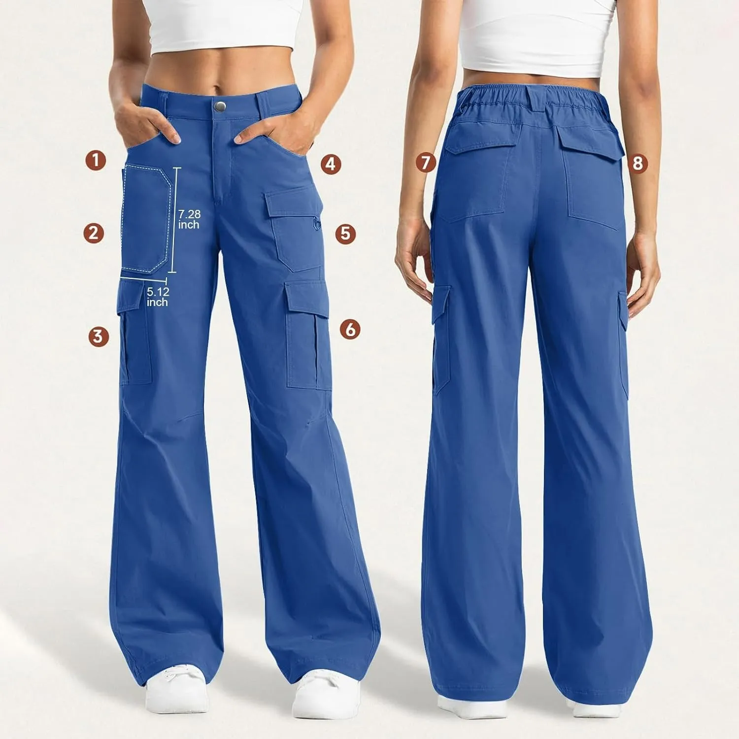 Women's Cargo Work Pants High Waisted Wide Leg Straight Pants Dressy Outdoor Hiking Travel Trousers with Pockets