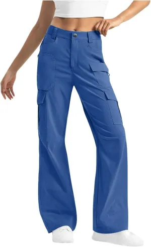 Women's Cargo Work Pants High Waisted Wide Leg Straight Pants Dressy Outdoor Hiking Travel Trousers with Pockets