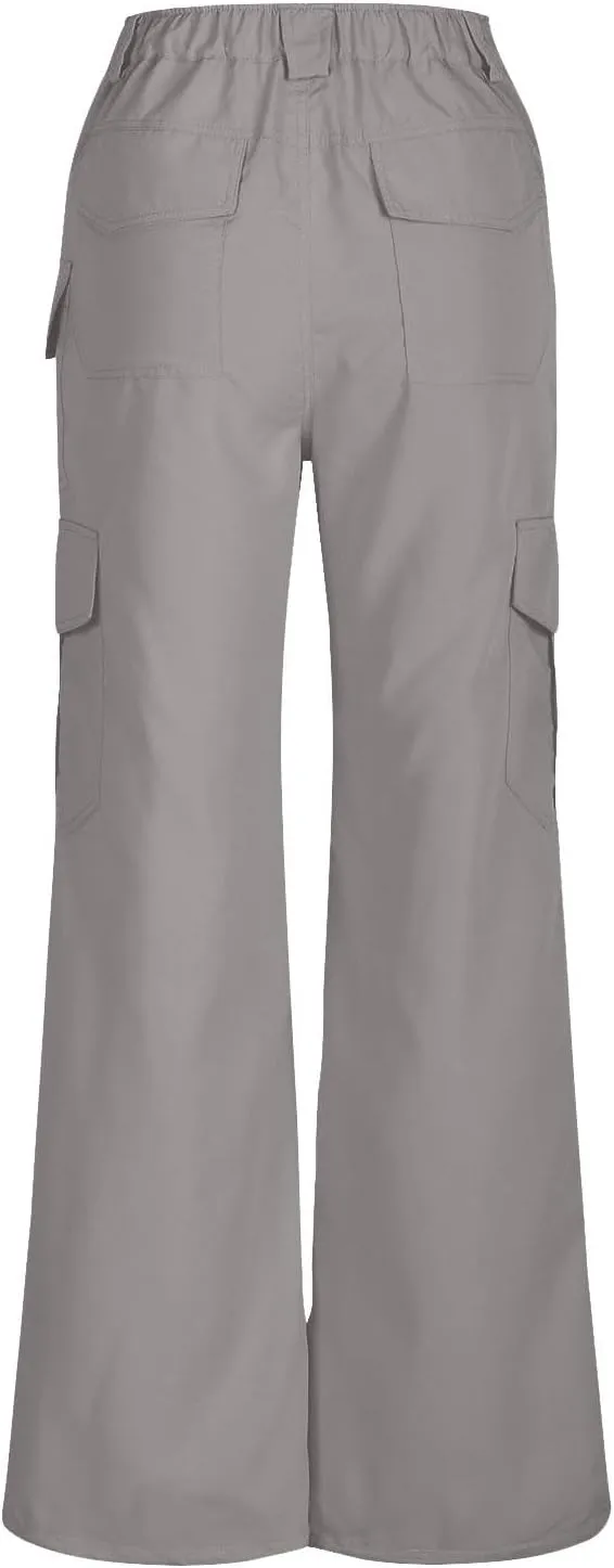Women's Cargo Work Pants High Waisted Wide Leg Straight Pants Dressy Outdoor Hiking Travel Trousers with Pockets