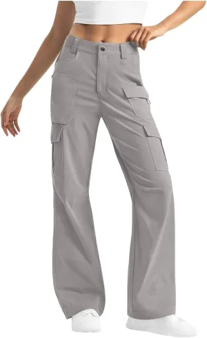 Women's Cargo Work Pants High Waisted Wide Leg Straight Pants Dressy Outdoor Hiking Travel Trousers with Pockets