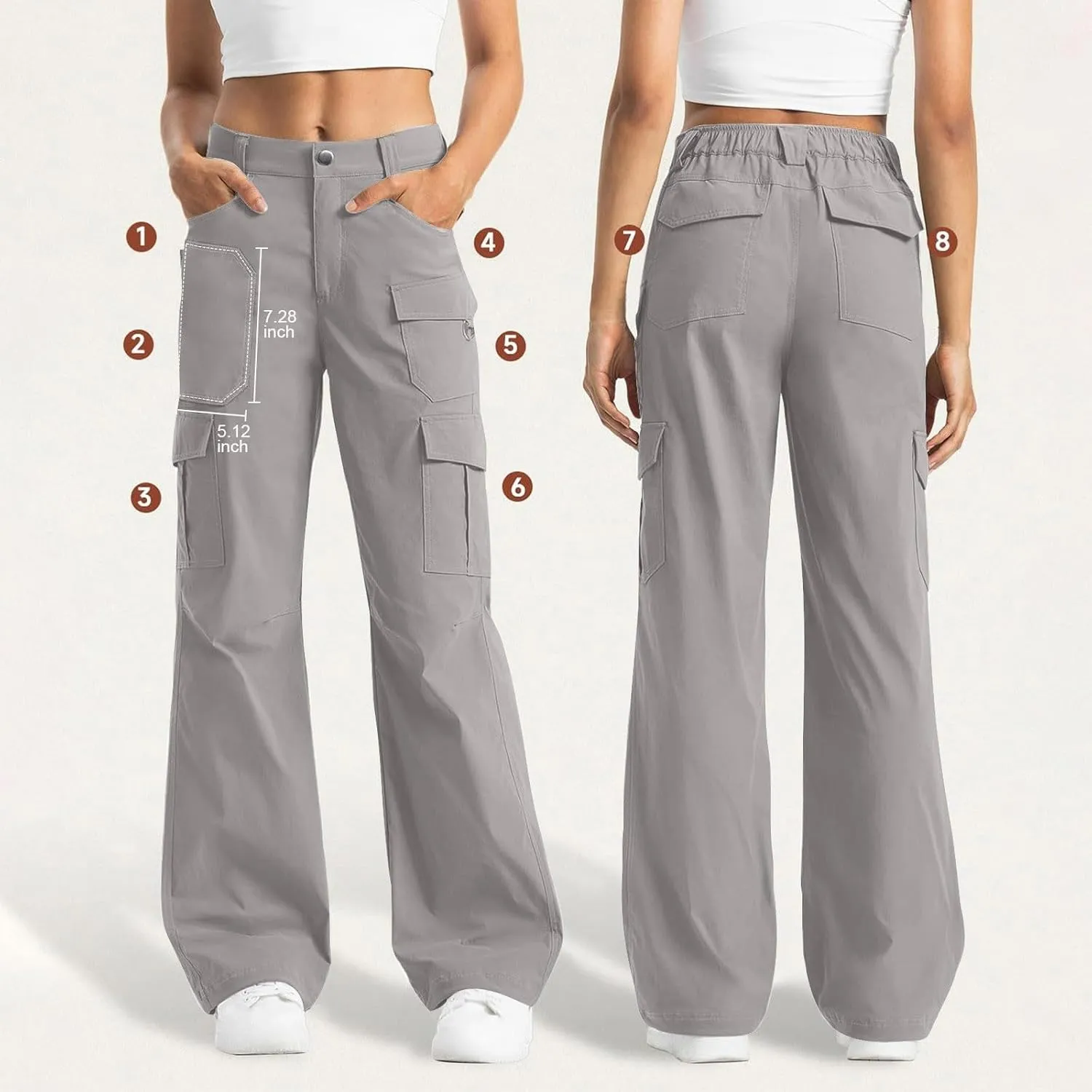 Women's Cargo Work Pants High Waisted Wide Leg Straight Pants Dressy Outdoor Hiking Travel Trousers with Pockets