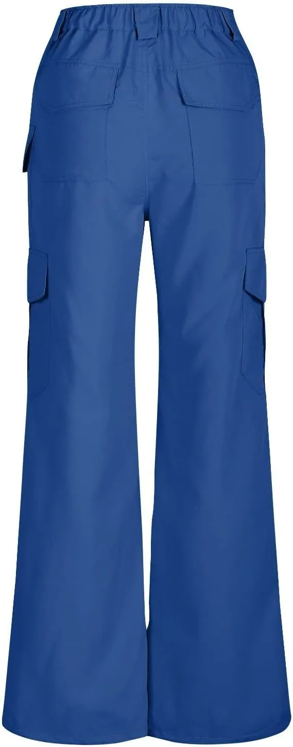 Women's Cargo Work Pants High Waisted Wide Leg Straight Pants Dressy Outdoor Hiking Travel Trousers with Pockets