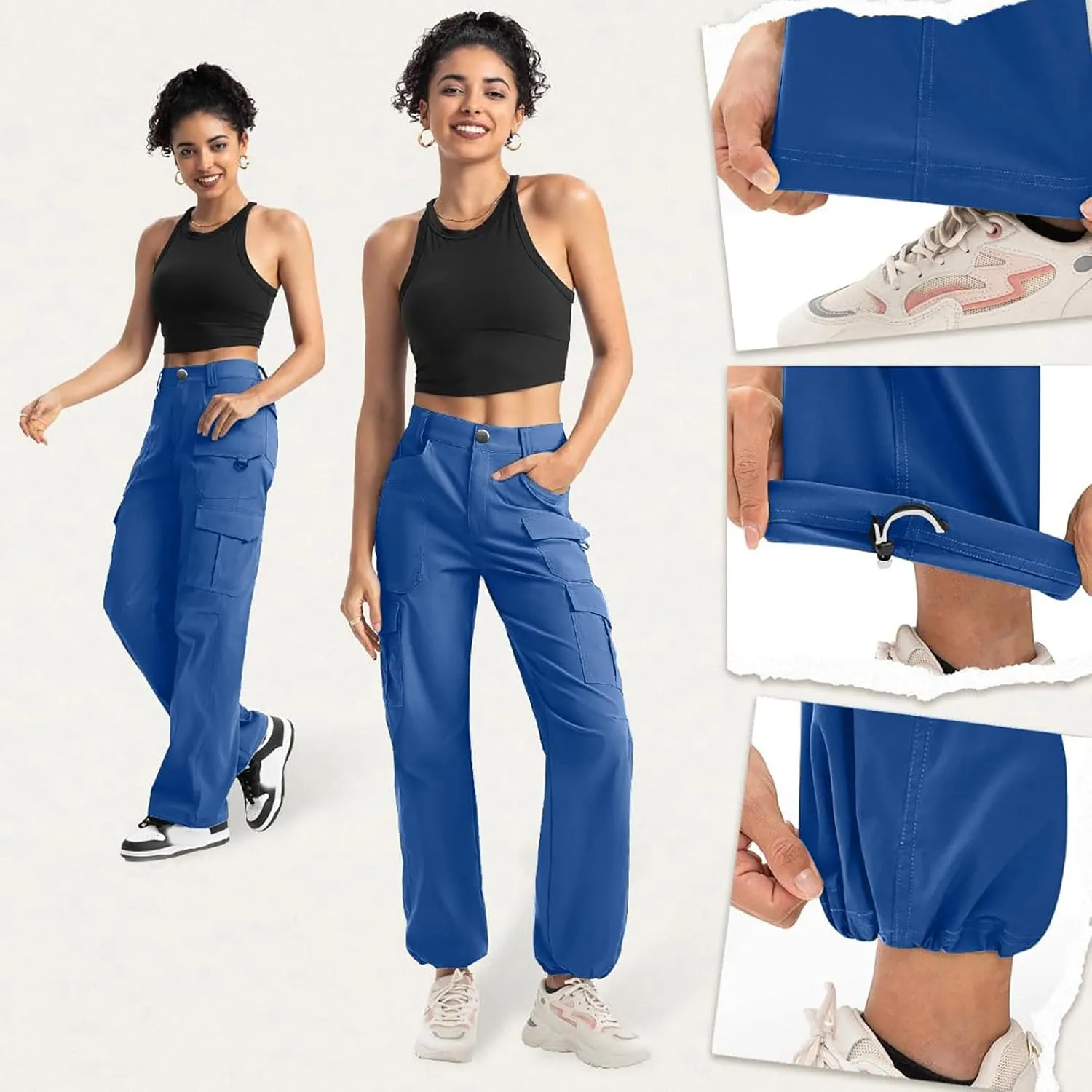 Women's Cargo Work Pants High Waisted Wide Leg Straight Pants Dressy Outdoor Hiking Travel Trousers with Pockets