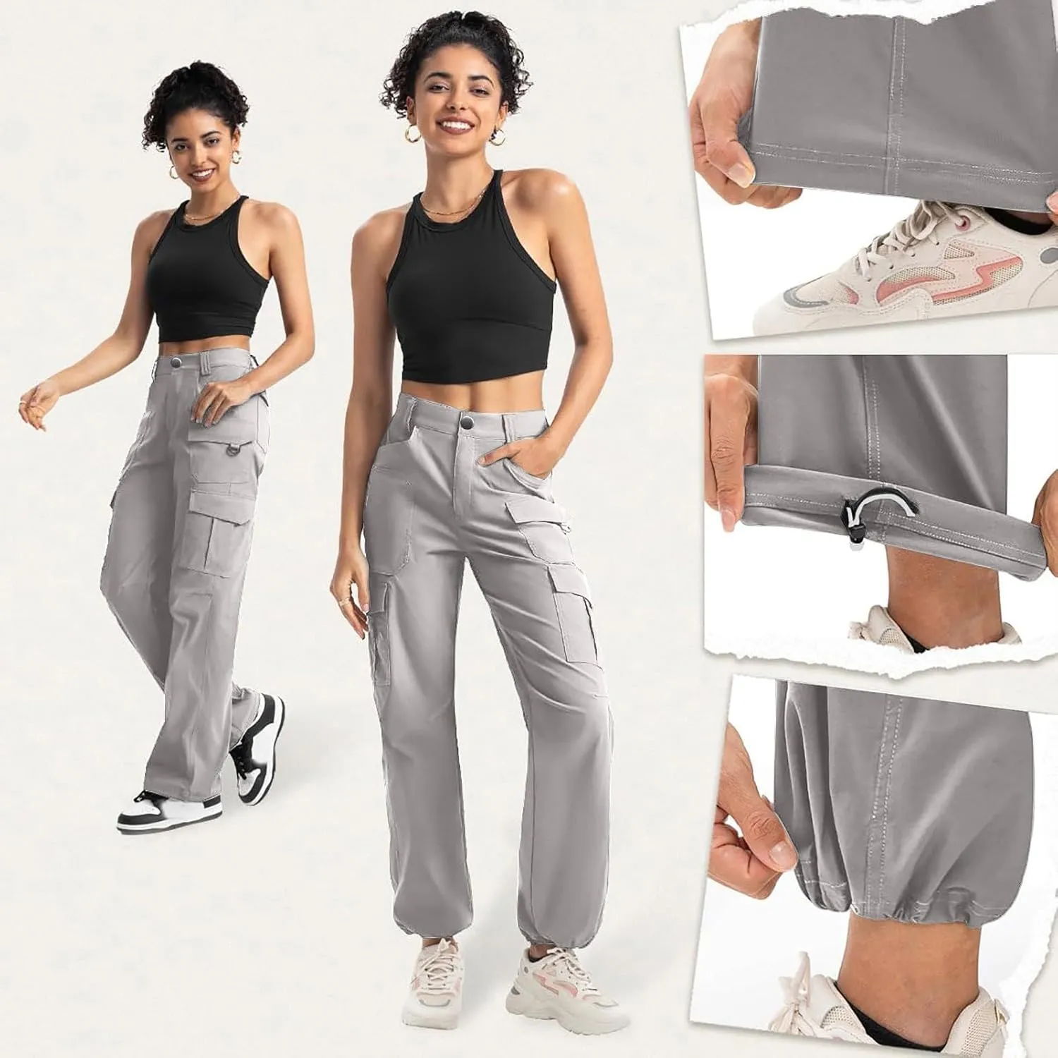 Women's Cargo Work Pants High Waisted Wide Leg Straight Pants Dressy Outdoor Hiking Travel Trousers with Pockets