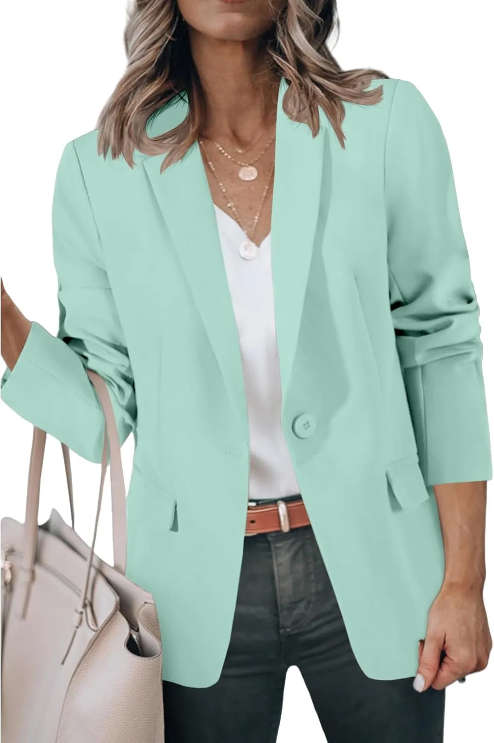Womens Casual Blazers Long Sleeve Open Front Suit Jackets Business Dressy Top Work Office Blazer with Pockets