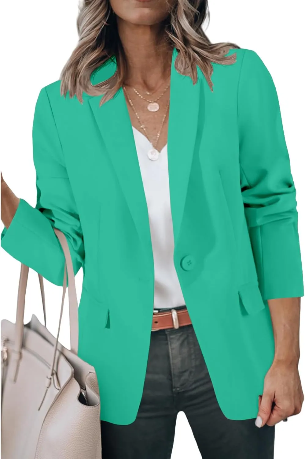 Womens Casual Blazers Long Sleeve Open Front Suit Jackets Business Dressy Top Work Office Blazer with Pockets