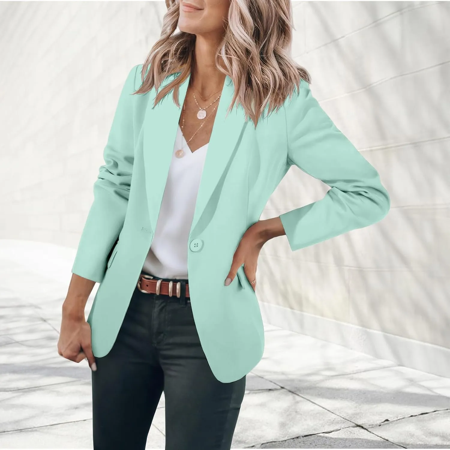 Womens Casual Blazers Long Sleeve Open Front Suit Jackets Business Dressy Top Work Office Blazer with Pockets