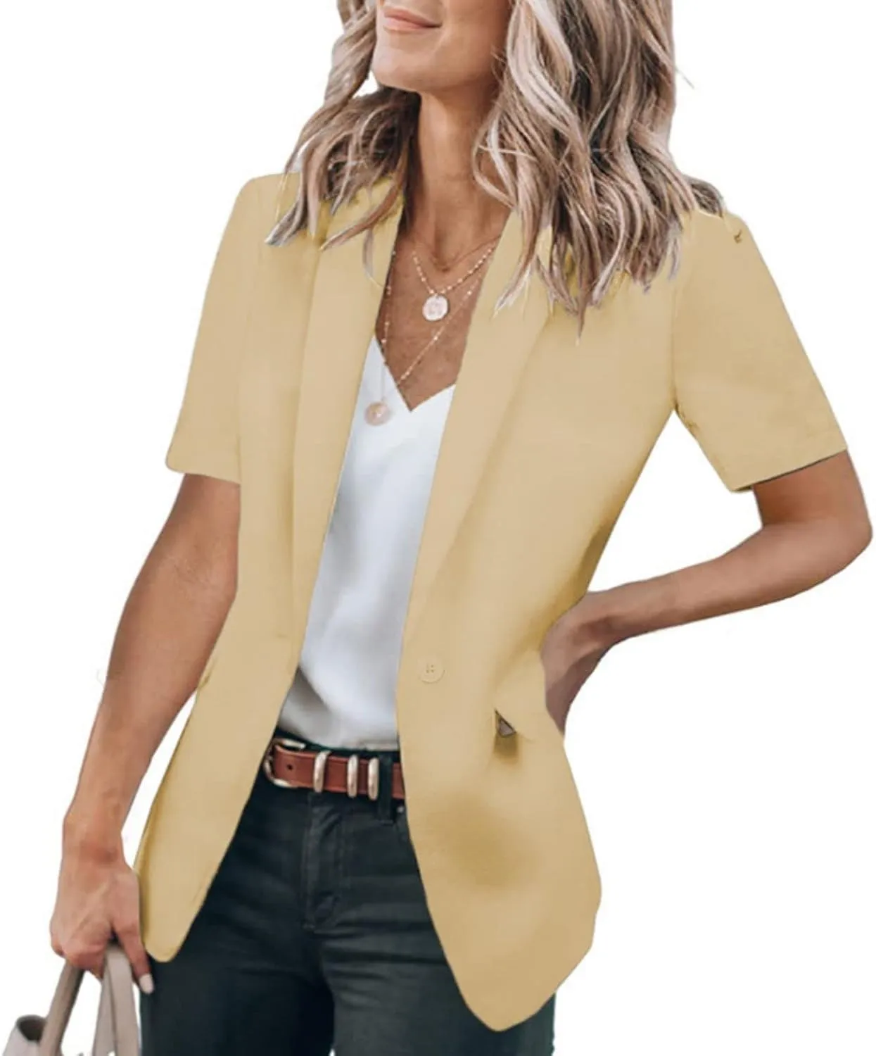 Womens Casual Blazers Open Front Short Sleeve Cardigan Business Top Loose Fit Blazer Work Office Suit Jackets