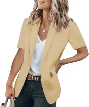 Womens Casual Blazers Open Front Short Sleeve Cardigan Business Top Loose Fit Blazer Work Office Suit Jackets