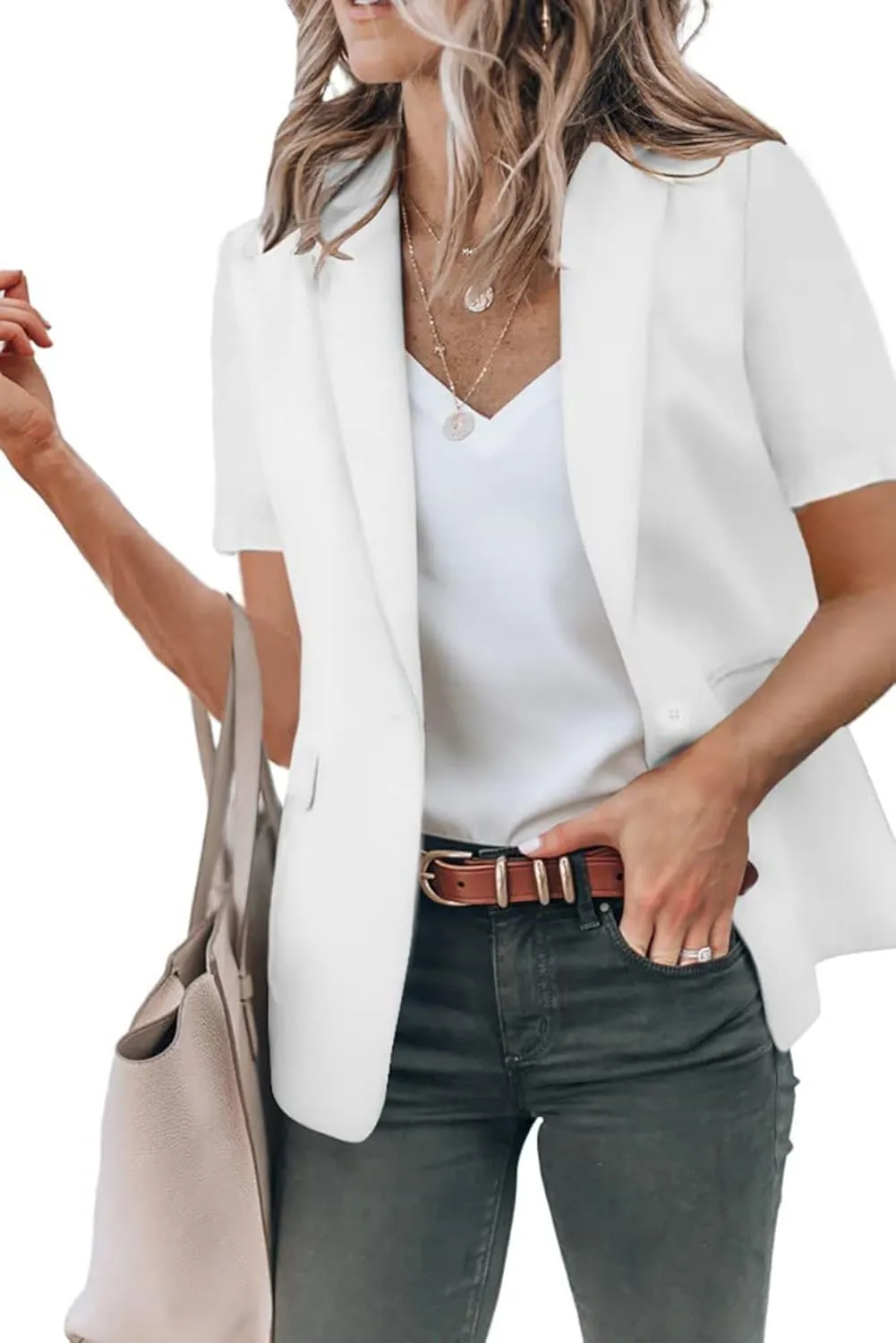 Womens Casual Blazers Open Front Short Sleeve Cardigan Business Top Loose Fit Blazer Work Office Suit Jackets