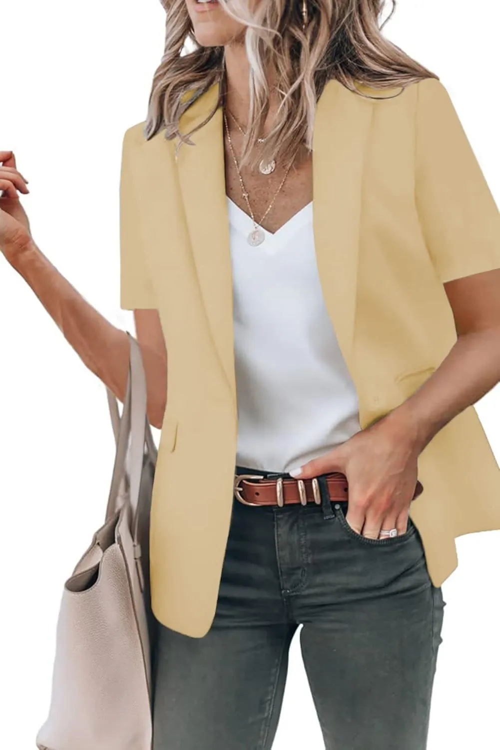 Womens Casual Blazers Open Front Short Sleeve Cardigan Business Top Loose Fit Blazer Work Office Suit Jackets