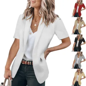 Womens Casual Blazers Open Front Short Sleeve Cardigan Business Top Loose Fit Blazer Work Office Suit Jackets