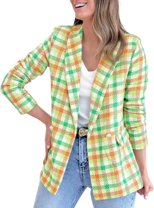 Womens Casual Light Weight Thin Jacket Slim Coat Long Sleeve Blazer Office Business Coats Plaid Down Lightweight Women