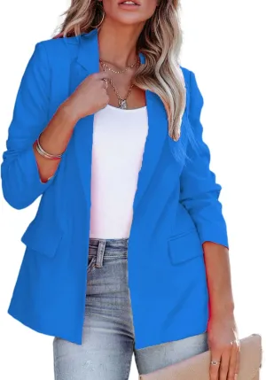 Women's Casual Open Front Blazers Long Sleeve Work Office Suit Jackets with Pockets Solid Color Business Coat