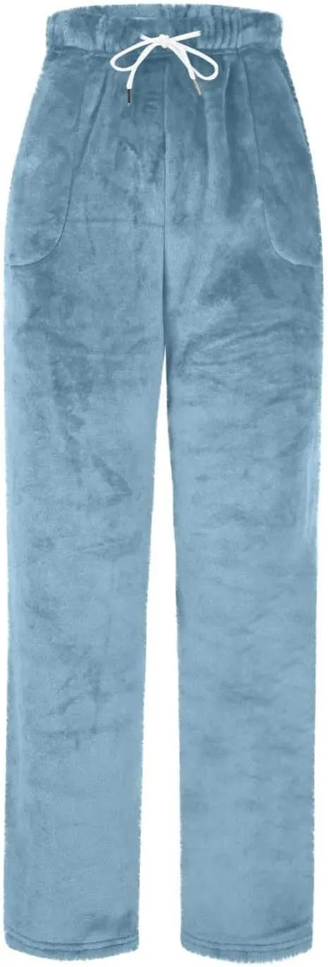 Women's Coral Fleece Pajama Pants Winter Pj Bottoms Comfy Warm Lounge Long Pants Sleepwear Velvet Home Pants