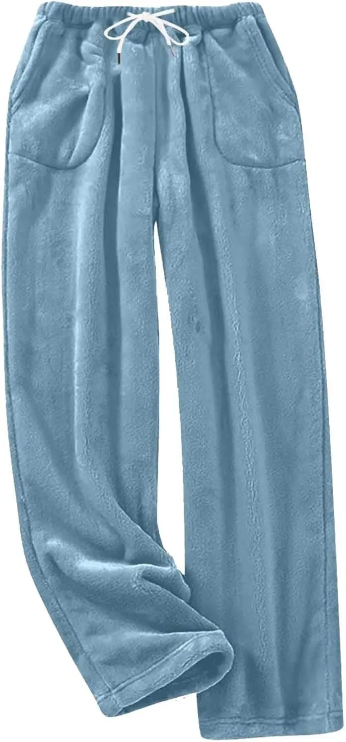 Women's Coral Fleece Pajama Pants Winter Pj Bottoms Comfy Warm Lounge Long Pants Sleepwear Velvet Home Pants