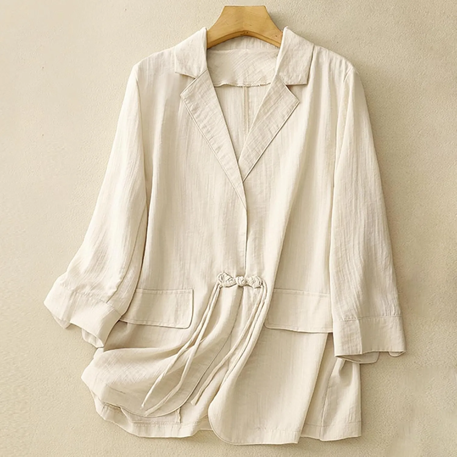 Womens Cotton Linen Blazers Fashion Fall 3/4 Sleeve Lapel Button Cardigans Dressy Casual Lightweight Vintage Jackets