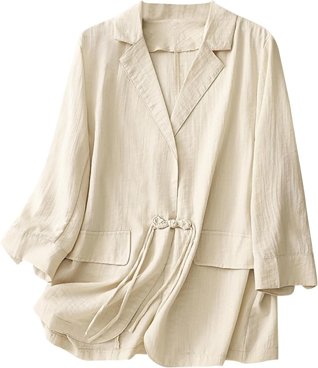 Womens Cotton Linen Blazers Fashion Fall 3/4 Sleeve Lapel Button Cardigans Dressy Casual Lightweight Vintage Jackets