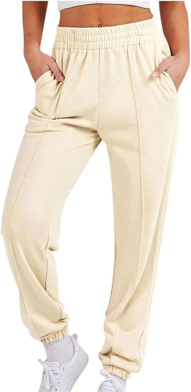 Women's Fashion Sweatpant 2024 High Waisted Solid Casual Trousers Crop Comfy Ankle Bind Joggers Sweatpant with Pocket