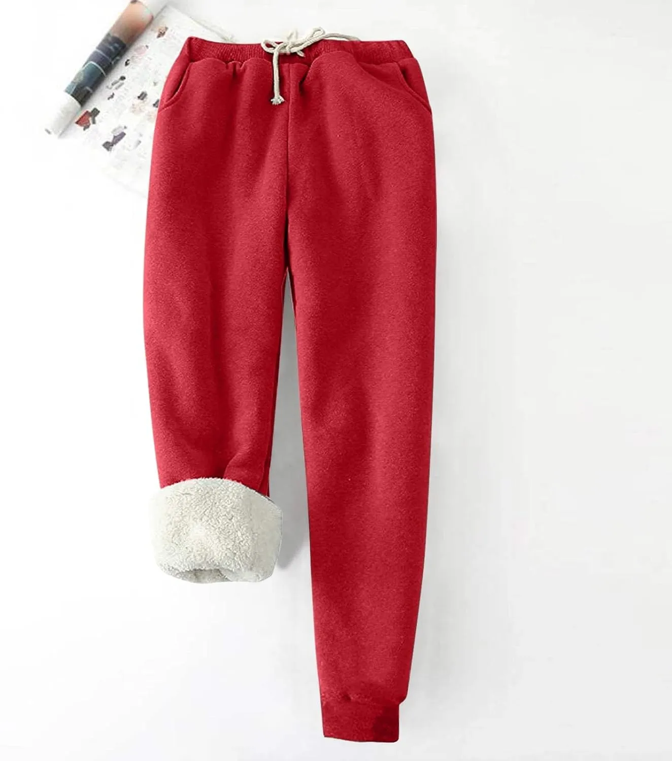 Women's Fleece Lined Sweatpants Winter Thermal Pants Cozy Warm Sherpa Lined Thick Sweatpants Joggers Pant with Pocket