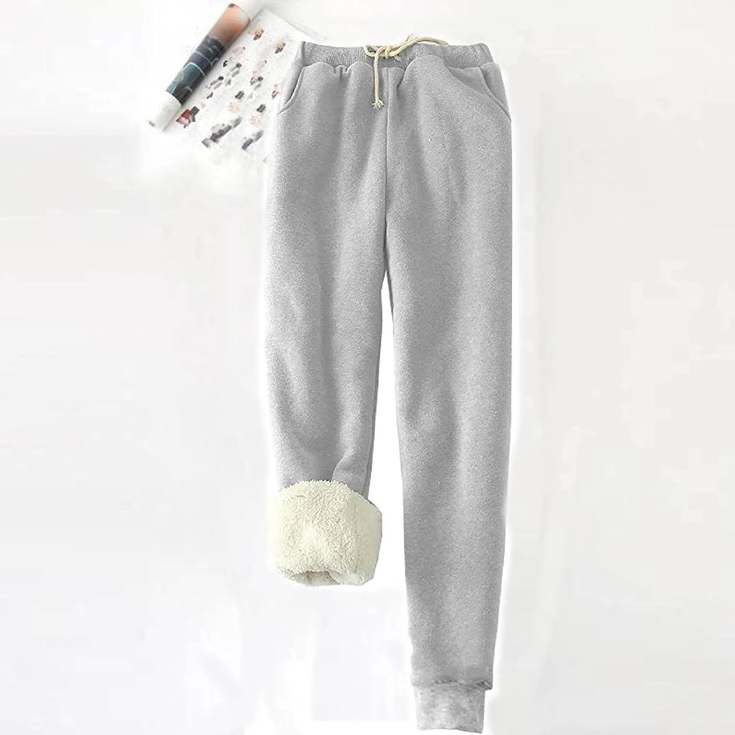 Women's Fleece Lined Sweatpants Winter Thermal Pants Cozy Warm Sherpa Lined Thick Sweatpants Joggers Pant with Pocket
