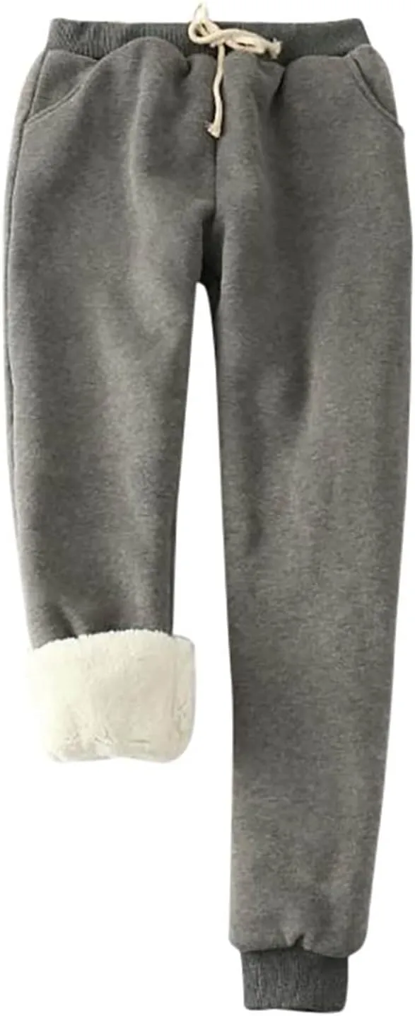 Women's Fleece Lined Sweatpants Winter Thermal Pants Cozy Warm Sherpa Lined Thick Sweatpants Joggers Pant with Pocket