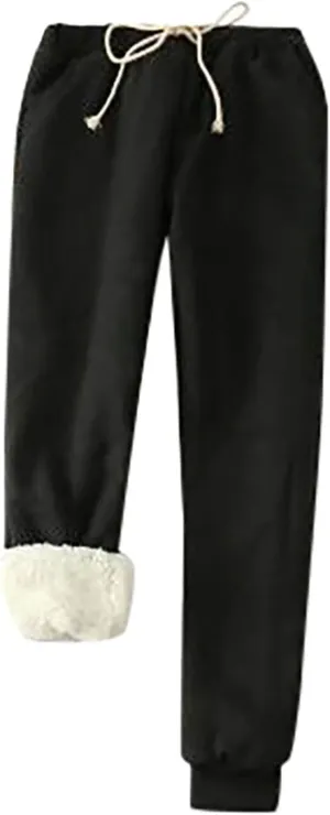 Women's Fleece Lined Sweatpants Winter Thermal Pants Cozy Warm Sherpa Lined Thick Sweatpants Joggers Pant with Pocket