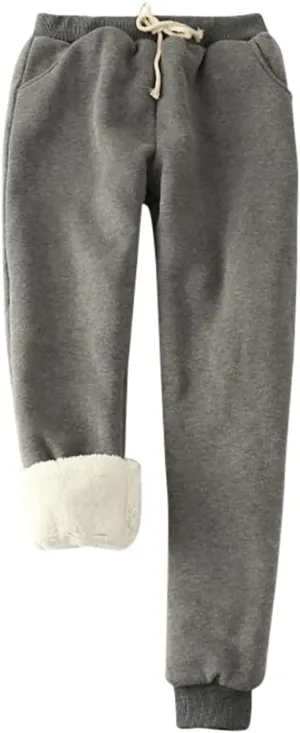 Women's Fleece Lined Sweatpants Winter Thermal Pants Cozy Warm Sherpa Lined Thick Sweatpants Joggers Pant with Pocket